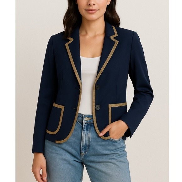 Anne Klein Jackets & Blazers - Anne Klein Women's Navy Blazer Size 6 Gold Trim Preppy Holiday Party Jacke